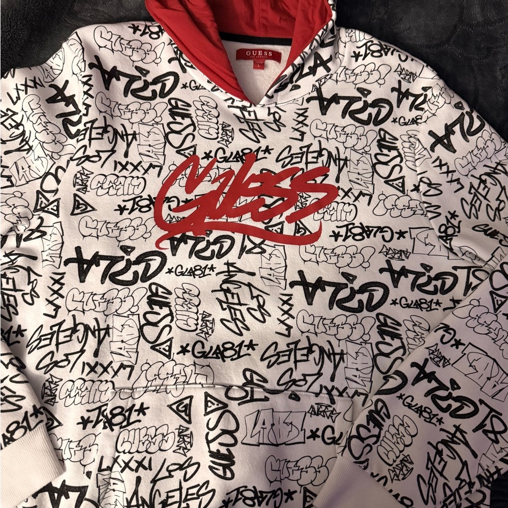 Guess Red and Black Graphic Hoodie